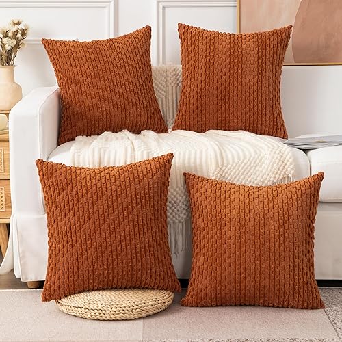 Miniatura 4 de UGASA - Funda de almohada decorativa de pana suave de 26 x 26 pulgadas, estilo bohemio, a rayas, decoración moderna del hogar para sofá, sala de