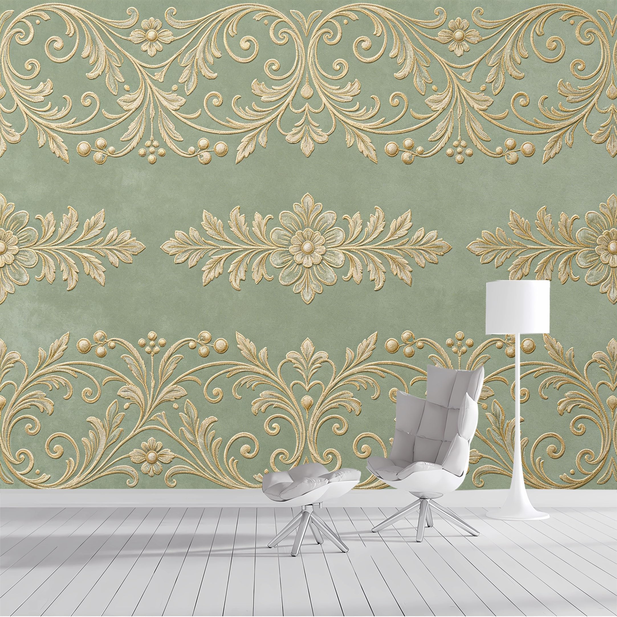 Custom Size Wall Mural Baroque Floral Classic Ornament Embossed Relief Effect SelfAdhesive Wall Fabric Removable Peel and Stick Wallpaper Wall Decor for Living Room Bedroom Bathroom
