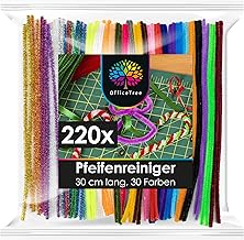 OfficeTree Pipe Cleaners for Crafts, Colourful Pipe Cleaners, Pack of 220, 30 Colours Including Glitter Colours, For Children’s DIY Decorations