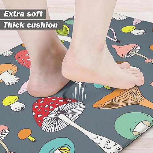 Miniatura 5 de Juego de 2 tapetes de cocina con diseño de hongos, antifatiga, para el suelo de la cocina, de espuma viscoelástica, antideslizante, impermeable,