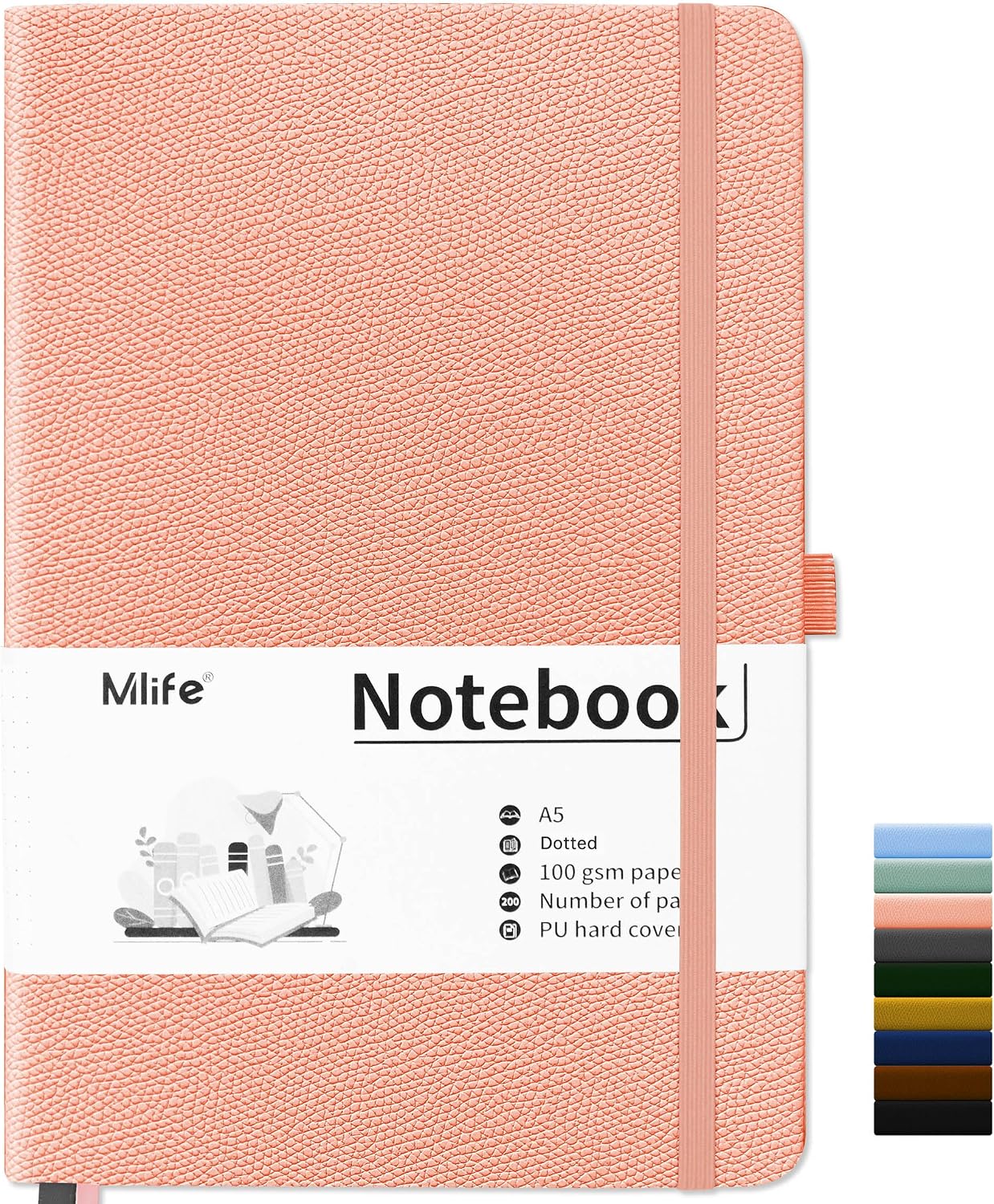 Mlife A5 Notebook-Bullet Dotted Journals,200 Pages Hardcover Dotted Notebook,100 Gsm Thick Paper,PU Hard Cover,Notepad 5.75" x 8.38"for Planning, Study, Travel, Drawing, Sketching and Projects-Pink
