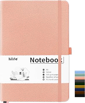 Mlife A5 Notebook-Bullet Dotted Journals,200 Pages Hardcover Dotted Notebook,100 Gsm Thick Paper,PU Hard Cover,Notepad 5.75" x 8.38"for Planning, Study, Travel, Drawing, Sketching and Projects-Pink