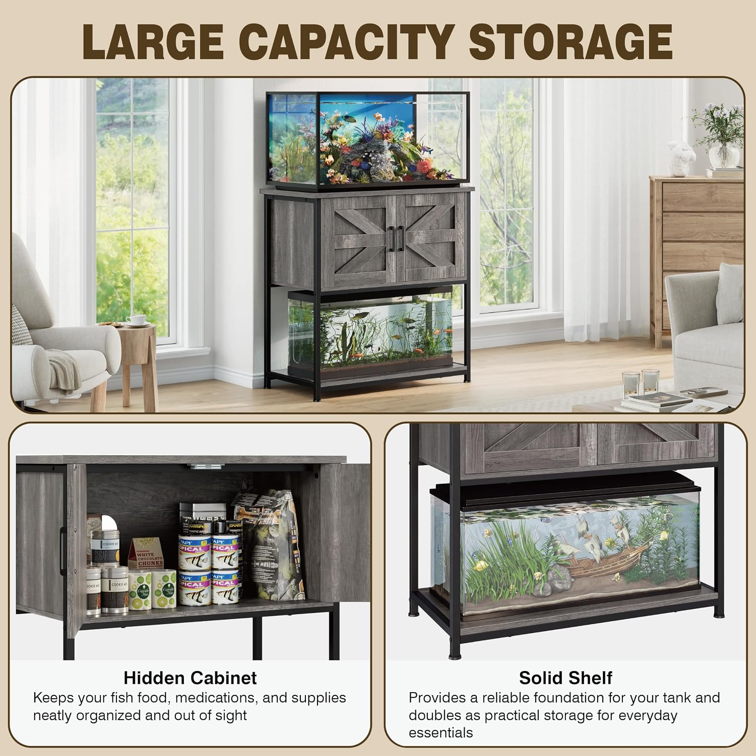 20/29/30 Gallon Fish Tank Stand with Cabinet 800LBS Capacity image 3