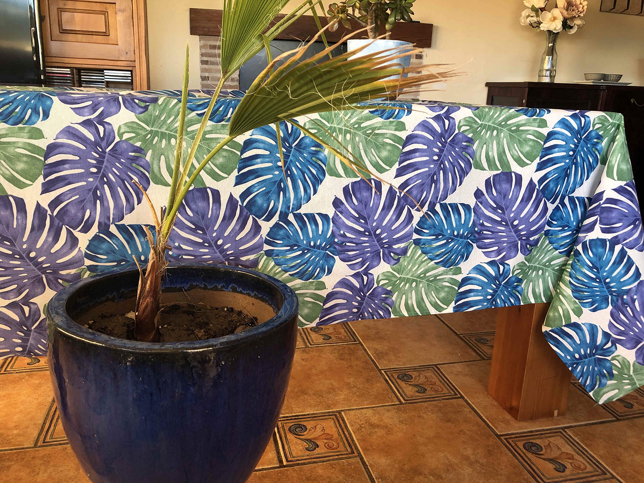 Cassa Luyton Flora Print Canvas Tablecloth 140 x 350 cm Blue