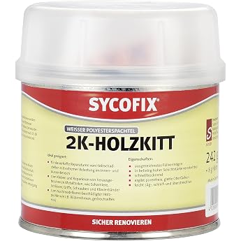 Sycofix 2-K Wood Putty 242 g + 8 g Hardener, Interior and Exterior Bonding of Wood, Metal, Ceramic, Stone, Glass, Wood Filler