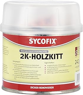 2-K Holzkitt 242 g + 8 g Härter, innen und außen, Verkleben von Holz, Metall, Keramik, Stein, Glas, Holzspachtelmasse, Füllmasse zum Reparieren von Holzschäden, rissbeständig
