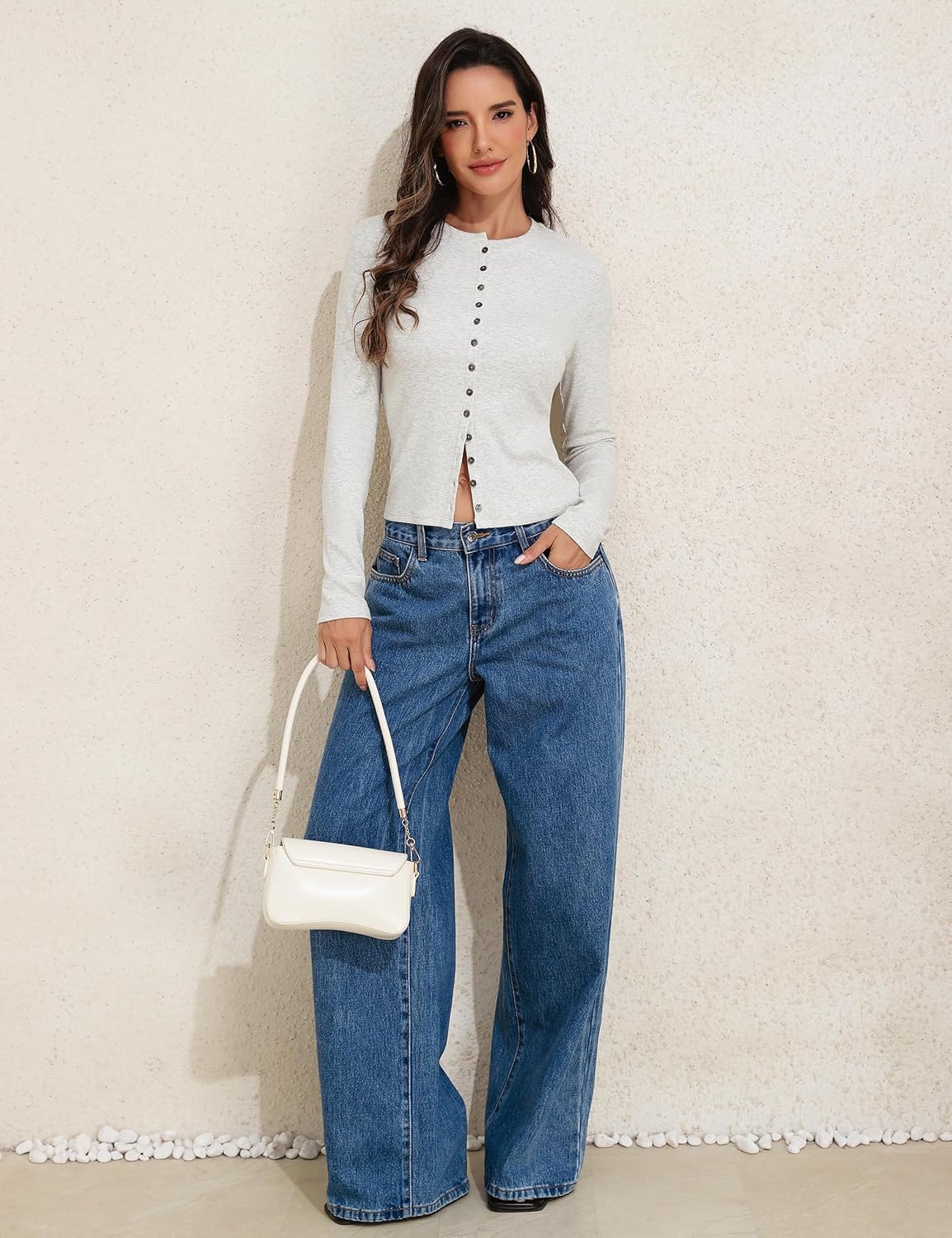 PrettyGuide Women's Long Sleeve Crop Tops Ribbed Cotton Button Down Cardigan Y2K Slim Fit Going Out Tops Casual Tees - Image 7