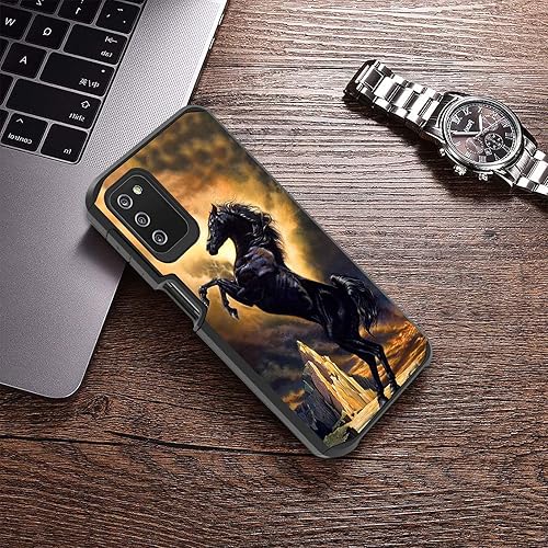 Miniatura 3 de Funda para Galaxy A03S, diseño temático de caballo 2 en 1 híbrido PC duro y silicona suave resistente de doble capa a prueba de golpes funda de