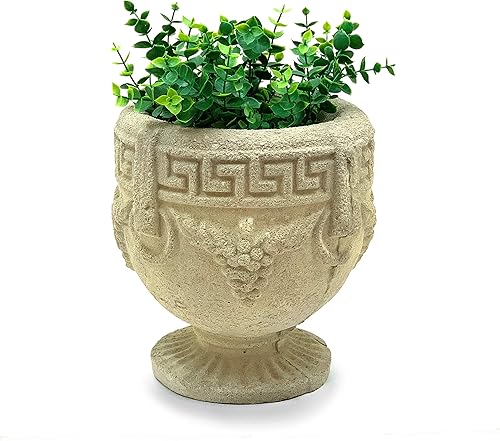 URN griega vintage maceta de piedra sólida y duradera con detalles desgastados. Perfecta para diseño de interiores y exteriores segura hecha a mano