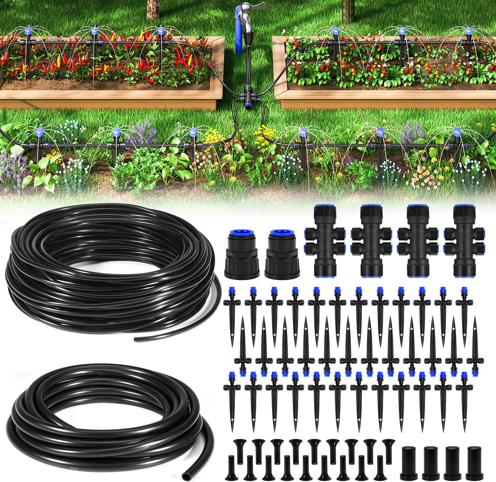 HIRALIY 210FT Drip Irrigation Kits for Plants, New Quick Connector Garden Watering System, Saving Water Automatic Irrigation Equipment for Patio Lawn