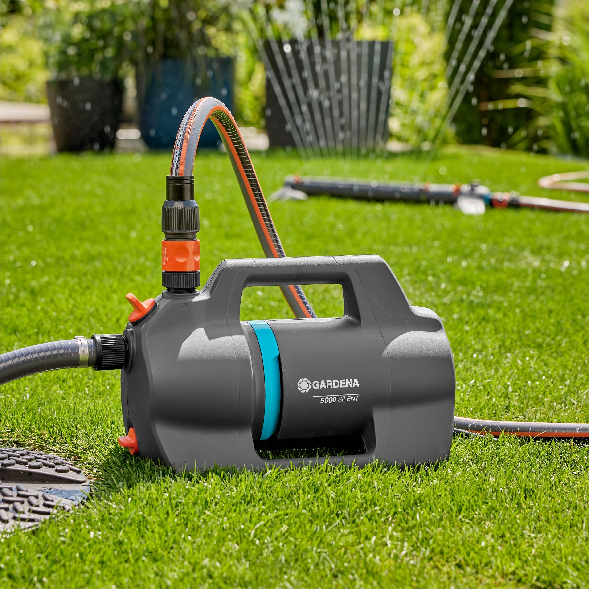 Gardena Pompa Ogrodowa 5000 Silent Pompy o 26% Większy Przepływ Przy Takim Samym Zużyciu Energii, Cicha Technologia (9080-20)