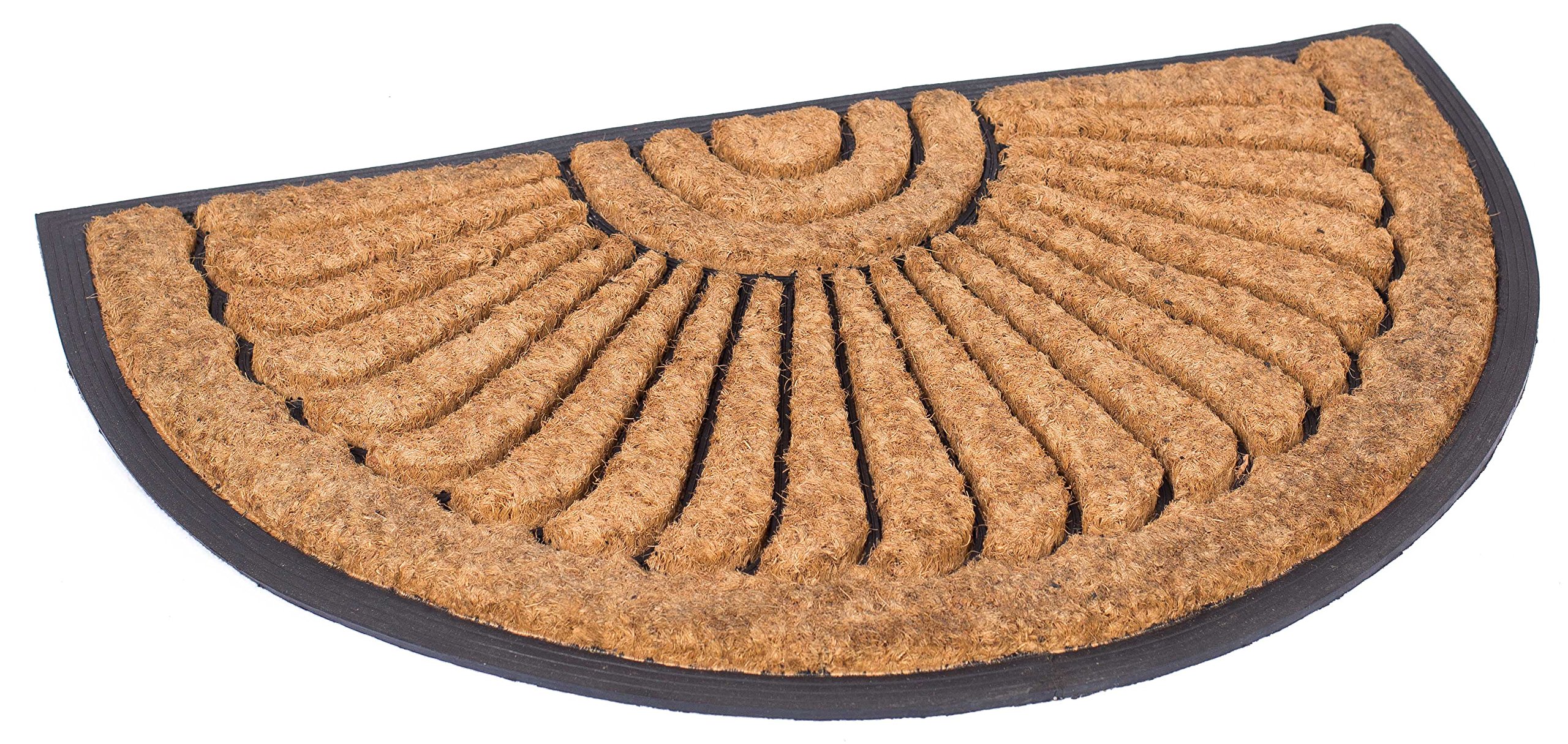 BIRDROCK HOME 18 x 30 Half Round Natural Coir and Rubber Doormat - Natural Fibers - Outdoor Doormat - Keeps Your Floors Clean - Decorative Design - Brush Coir