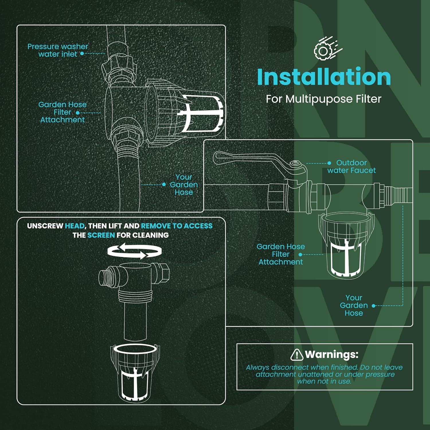Inline Water Filter – 1" MNPT to MNPT, Fine Mesh Sediment Filter for Whole House, Under Sink, Shower, Washing Machine, Garden Hose, Well Water, Tap – Reusable Pre-Filter & Water Strainer