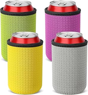 4 Pack 12oz Standard Can Sleeves Non-slip Neoprene Can Cover | Thick, Beer Bottle Sleeves, Drink Holder, Party Supplies, Rose/Grass/Grey/Yellow