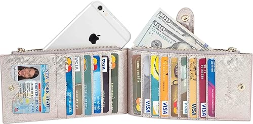 Miniatura 3 de Travelambo RFID Billetera de mujer con varios compartimientos para varias tarjetas con bolsillo con cierre, talla única