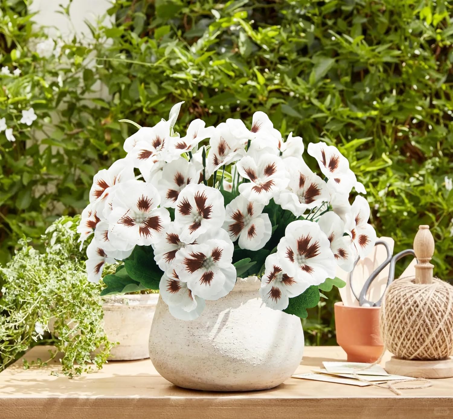 4PCS Artificial Silk Pansy Flowers Outdoor Spring Flowers Pansies Wildflower UV Resistant Plants Faux Impatiens White for Window Box Wedding Party Outside Garden Porch Decor - Image 3