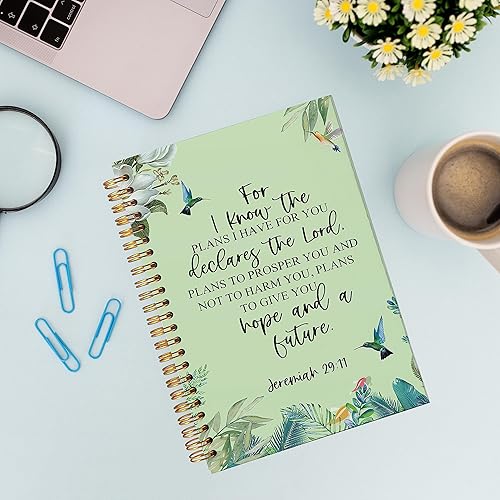 Miniatura 2 de VNWEK Libro de escritura bíblica Jeremías 2911 for I Know the Plans I Have for You Cuaderno de espiral verde floral acuarela de 5.5 x 8.3 pulgadas,
