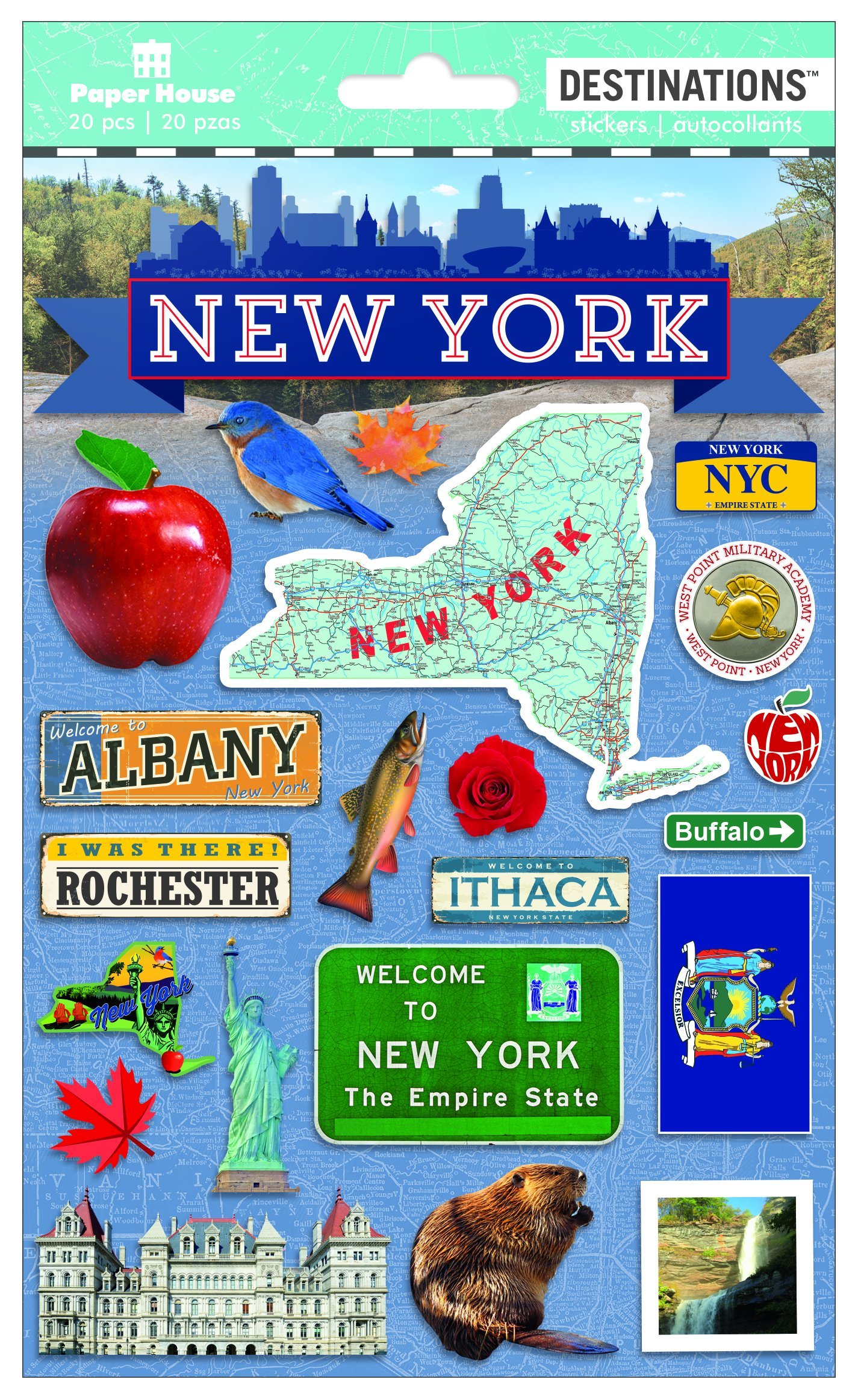 Paper House Productions Travel New York State 2D Stickers, 3-Pack