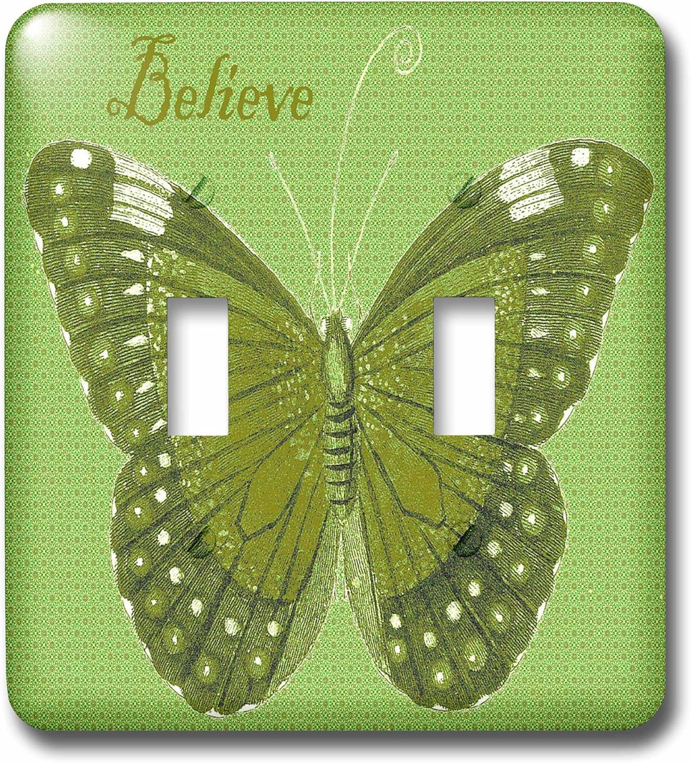 3dRose lsp_65842_2 Pretty Green Patterned Butterfly With The Word Believe Double Toggle Switch