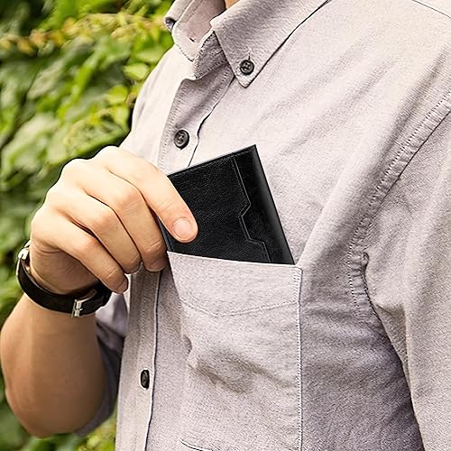Miniatura 4 de Cartera minimalista de cuero para hombres, tarjetero de crédito, billetera plegable delgada, bolsillo frontal, funda para tarjeta pequeña, billetera