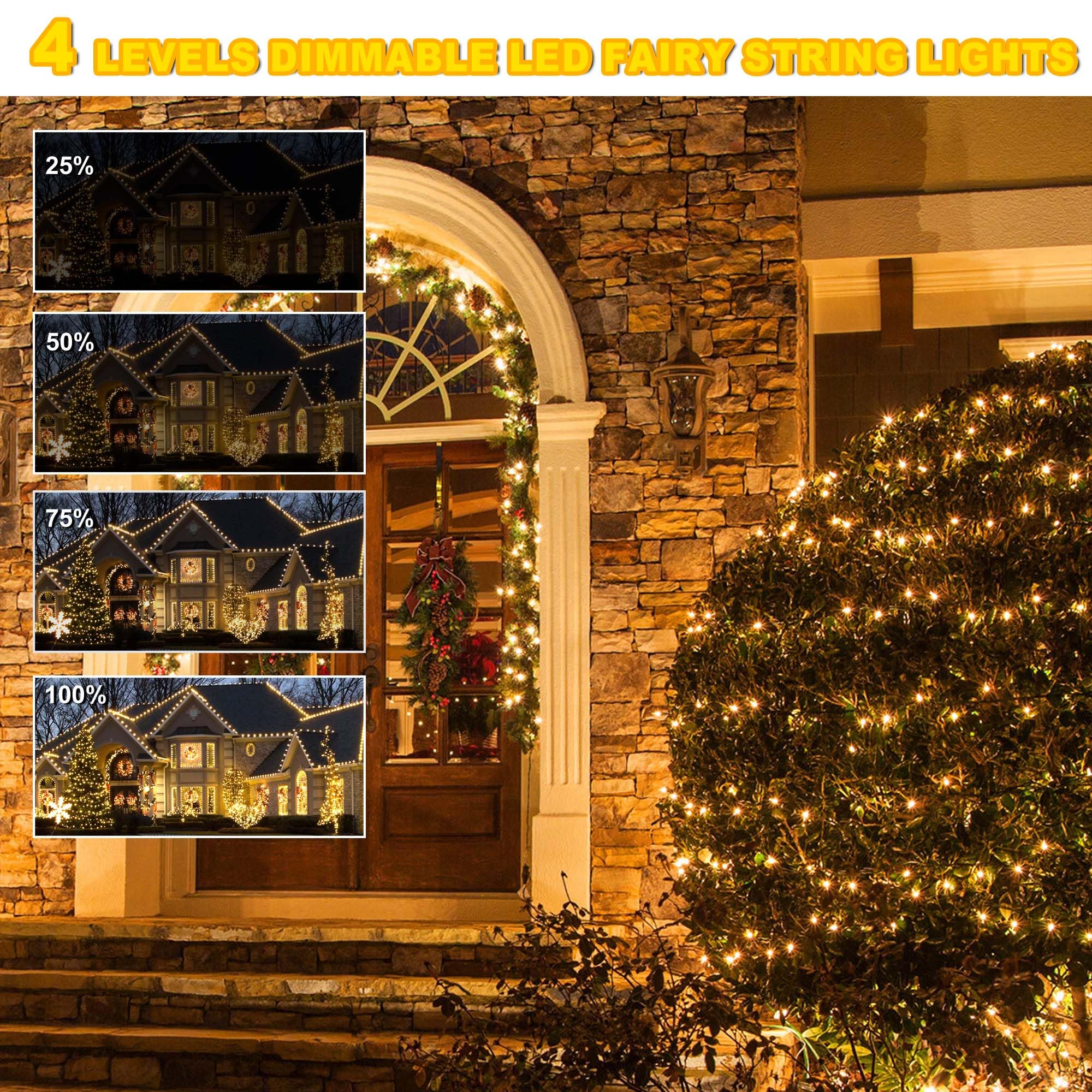 1000 luci LED di Natale, 90 m, per esterni, luce bianca calda con telecomando, luce scintillante impermeabile per albero di Natale, cortile, giardino, decorazione per feste di nozze