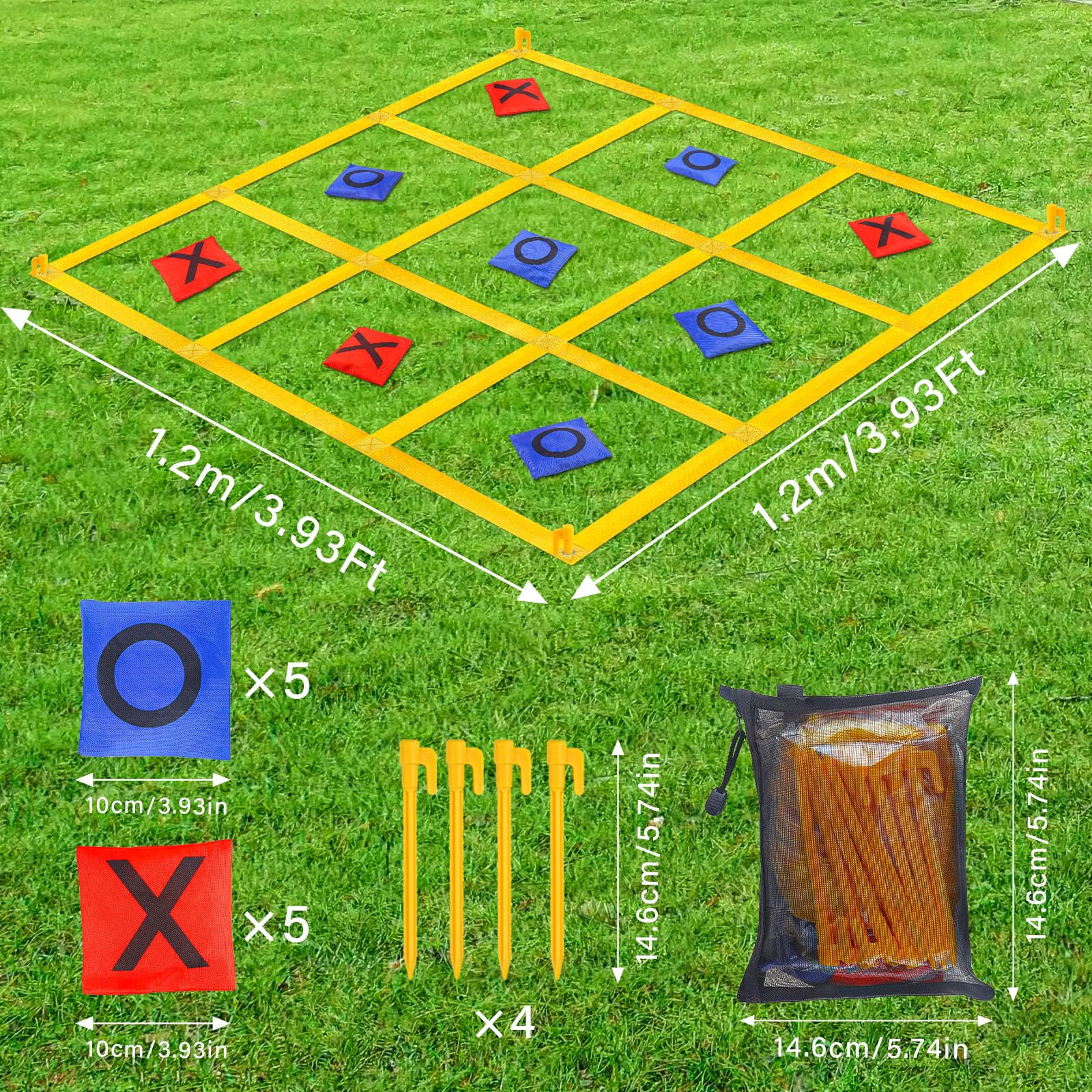 Jeux d'extérieur géants Tic Tac Toe pour Enfants, Adultes et familles, Jeu de Lancer de Sacs de fèves Tic Tac Toe Portable avec 10 Sacs de fèves