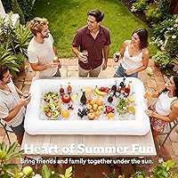 Vista 3 de JOYIN Paquete de 3 barras inflables para servir – Enfriador inflable para bufé de hielo, bandejas para servir ensaladas con tapón de drenaje