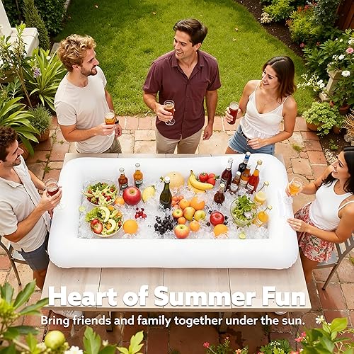 Miniatura 3 de JOYIN Paquete de 3 barras inflables para servir  Enfriador inflable para bufé de hielo, bandejas para servir ensaladas con tapón de drenaje, soporte