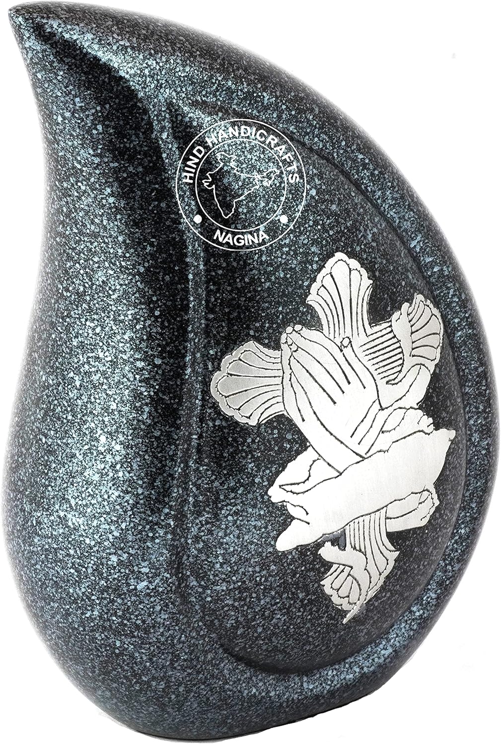 Tear Drop Adult Cremation Urn for Human Ashes - Handcrafted Funeral Memorial Ashes Urn - Display Burial at Home or in Niche at Columbarium - Bag Included (Praying Hand, 200 Cu inches)