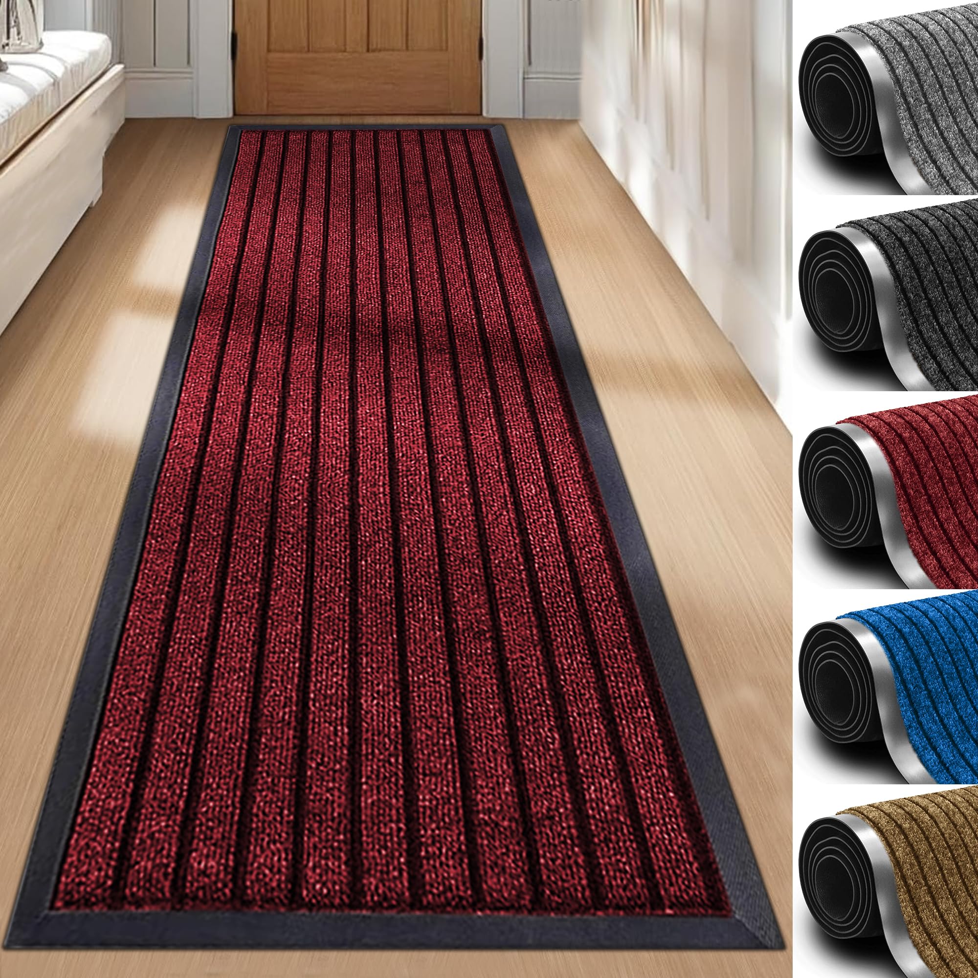Imperial Rooms Burgundy Door Mat Non Slip – Rubber mat 80x300cm Machine Washable Door Matts indoor Dirt Trapper Super Absorbent Door Mats Outdoor