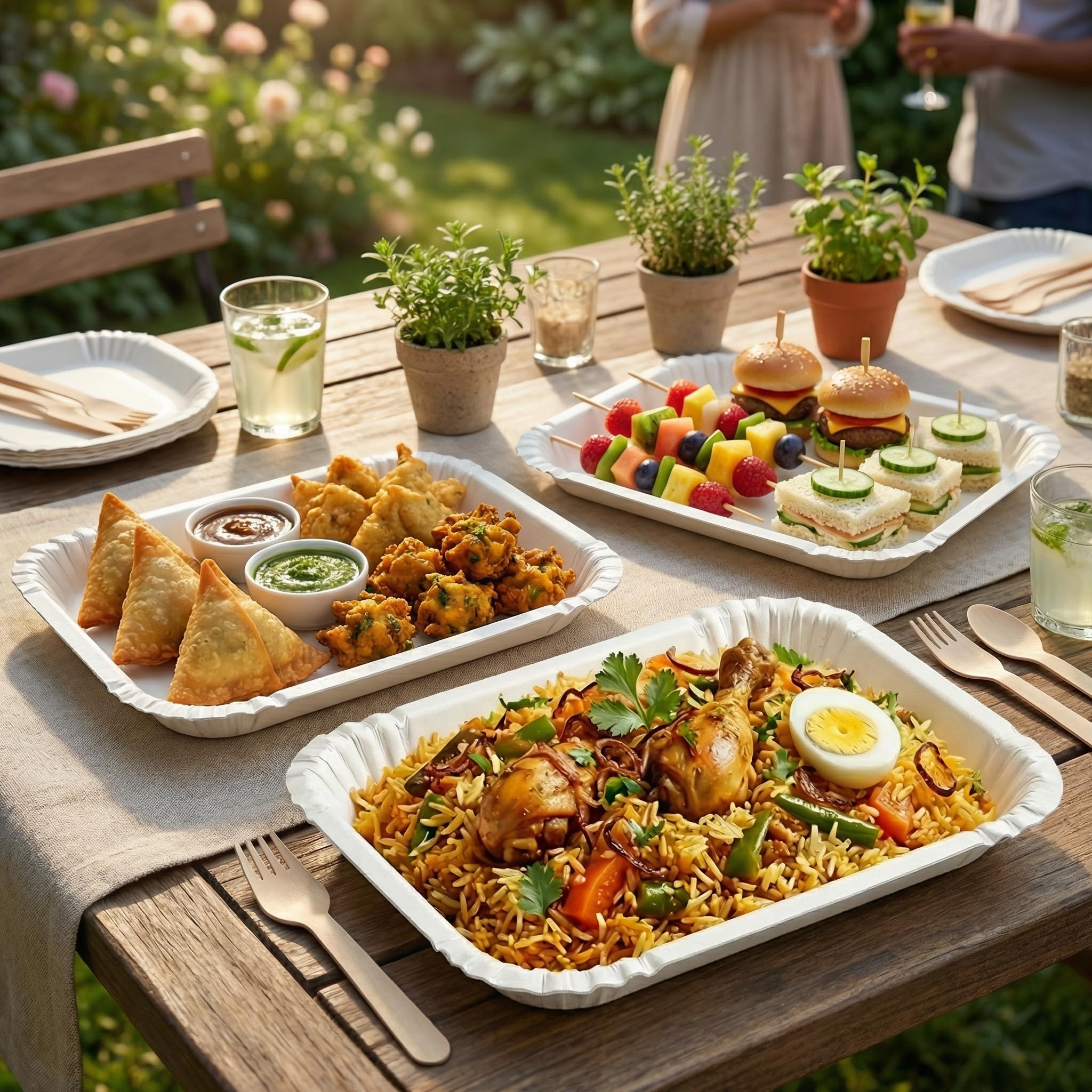 Eco Mary Disposable Paper Plates | 11×9 Inch - Pack of 50 | Rectangular Eco-Friendly Disposable Plates Big Size for Snacking & Everyday Use | Perfect for Parties, Picnics & Festive Occasions