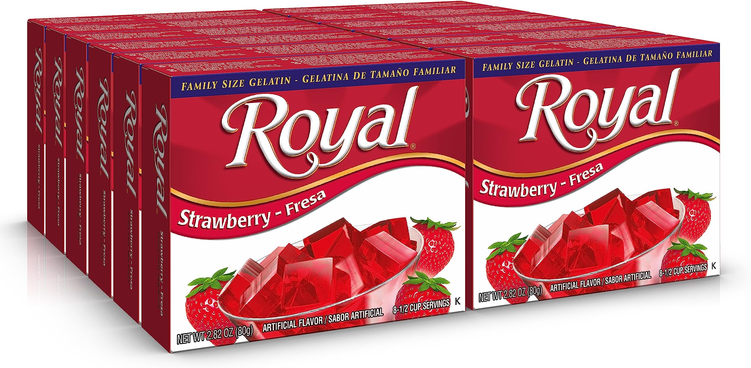 Royal Bilingual Gelatin, Fat Free Dessert Mix, Strawberry ,2.8 Ounce (Pack of 12)