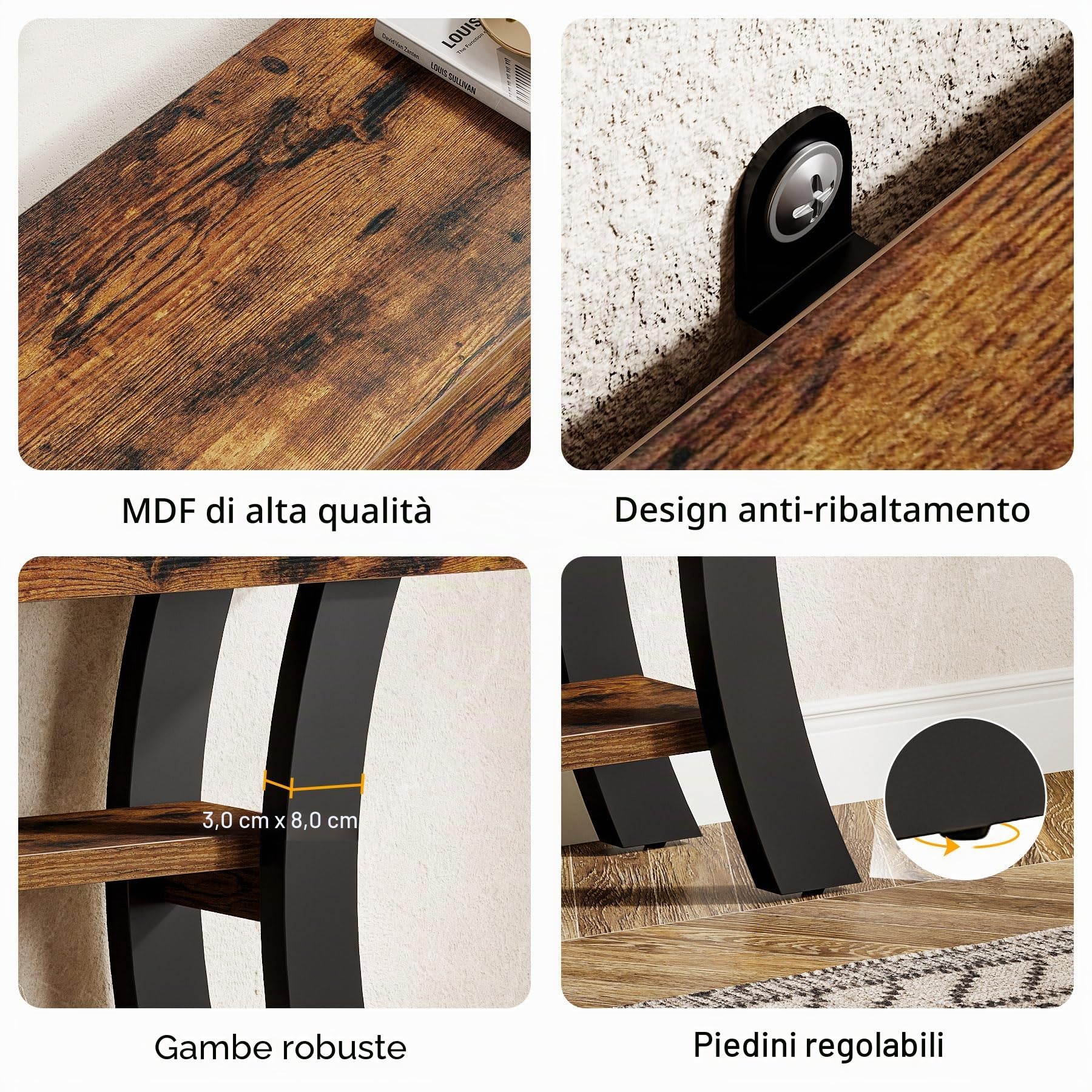 Tribesigns - Tavolo consolle piccolo da 105 cm per l'ingresso, tavolo da salotto rustico a 3 livelli con ripiani e cornice curva per soggiorno, ingresso, corridoio, foyer, marrone rustico