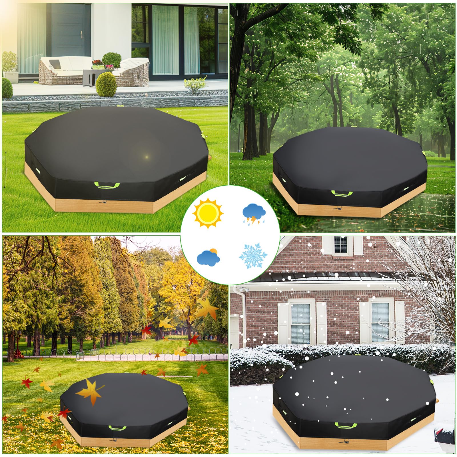 Lyreh Achteckige Abdeckung Sandkasten, 420D Oxford Gewebe Wind- und Staubdicht Wasserdicht Sandkasten Schutz Deckel Außenbereich zum Schutz von Sand Spielzeug Kinder, 214x198x23cm
