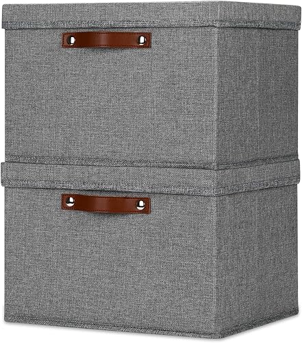 Temary Contenedores de almacenamiento con tapas, paquete de 2 cestas de almacenamiento plegables grandes con tapa, contenedor de almacenamiento de