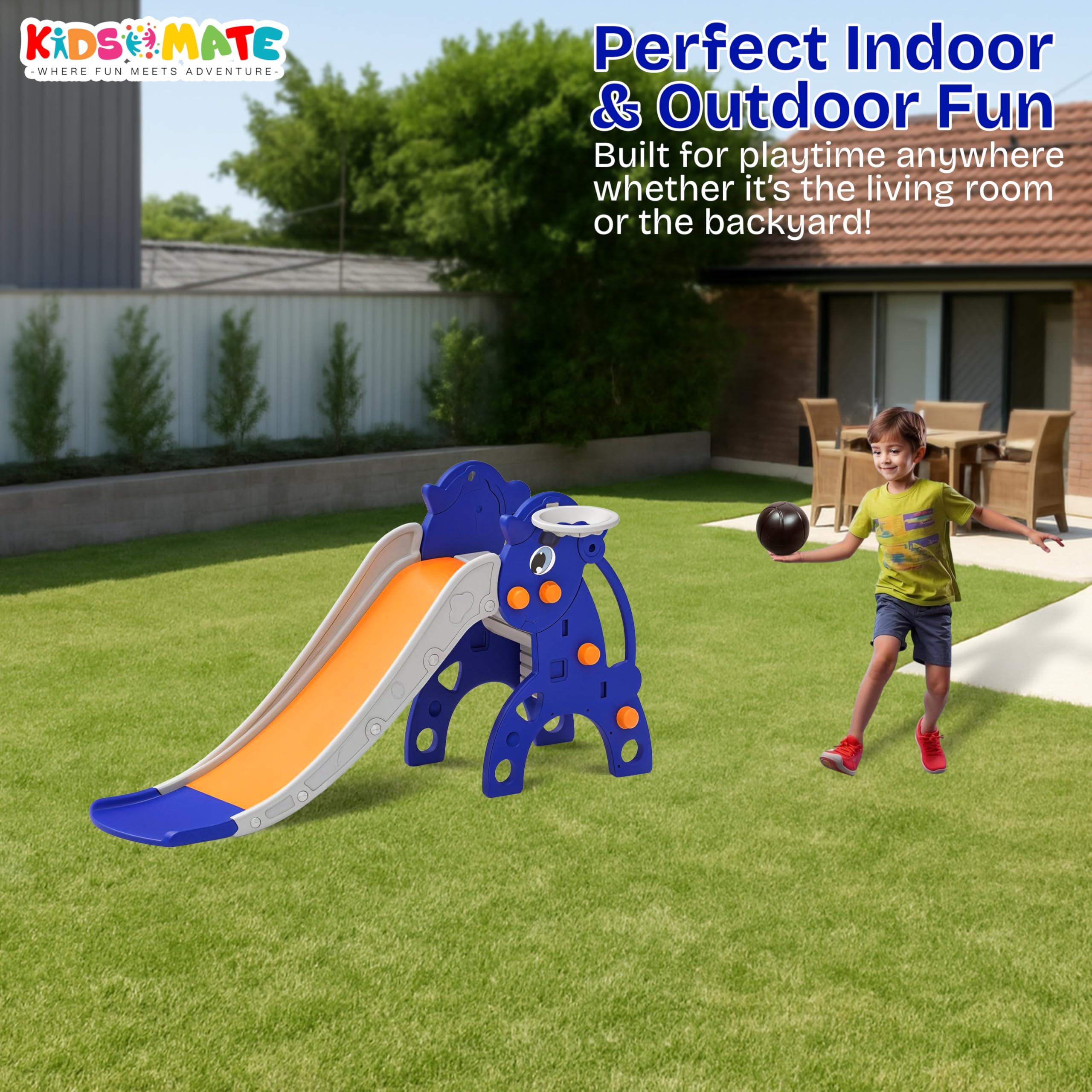 Kidsmate Unicorn Slide for Kids with Basketball Hoop | Baby Slides Indoor Outdoor Playset for Kids 2 Years+ | Safe & Sturdy Slider Toy | Fun Activity Children Sliding for Boys & Girls β Orange 4