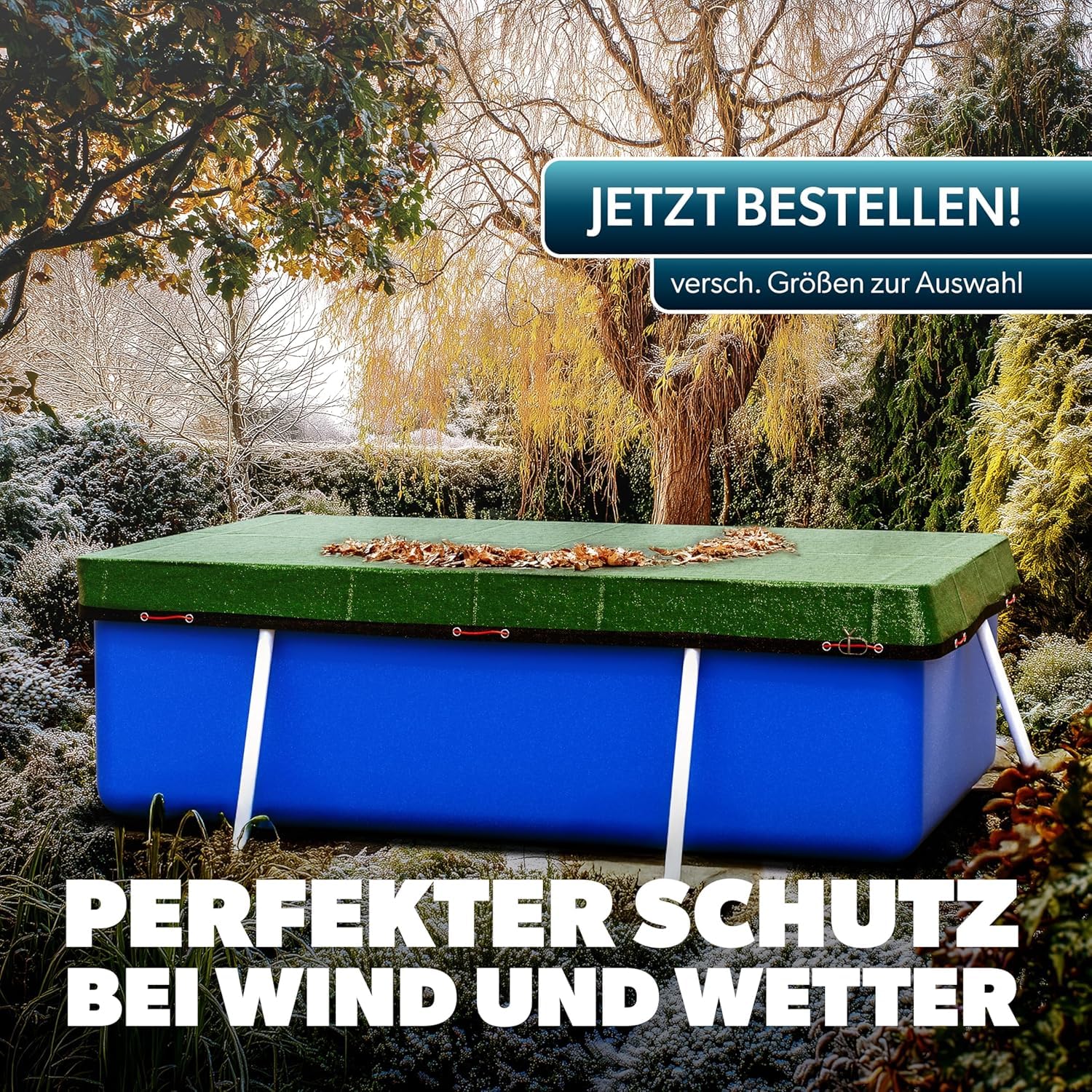 poolomio Poolabdeckung 549x274 cm für Intex Ultra XTR Frame Pool 2in1 200g | Solarplane & Winterabdeckung aus robustem 200 g/m² PE – UV-beständig, hält Algen & Schmutz fern, Stahlseil; Planenmaß 680x380