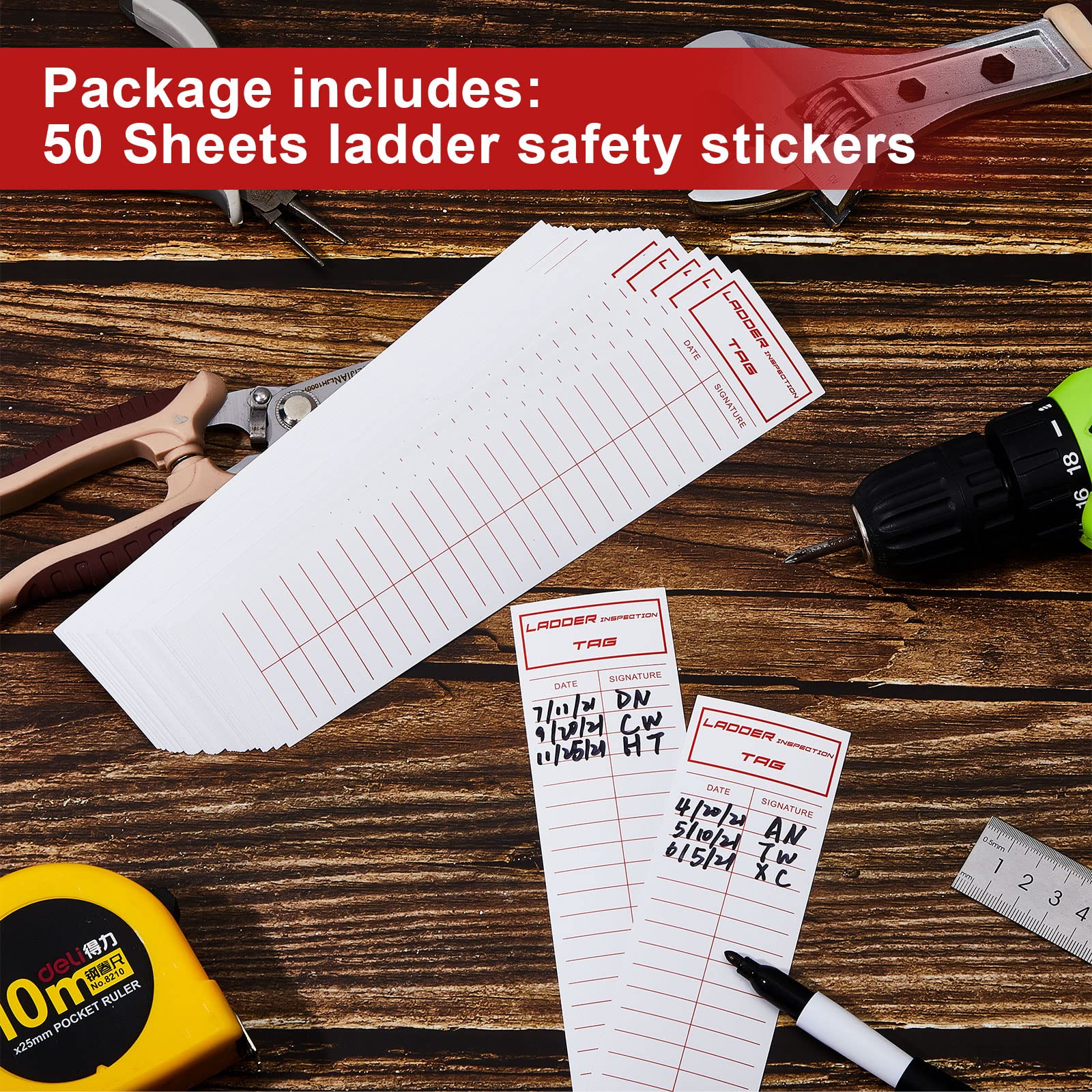 Buy 50 Sheets Ladder Inspection Labels Safety Stickers for Ladders, 8.5 x 2 Inch Safety
