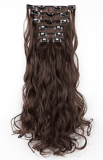 Natural Black/Medium Auburn Mixed-2/30# : SWACC Women 20 Inches Curly Full Head 7 Separate Pieces Heat Resistance Synthetic Hair Clip in Hair Extensions (Natural Black/Medium Auburn Mixed-2/30#)