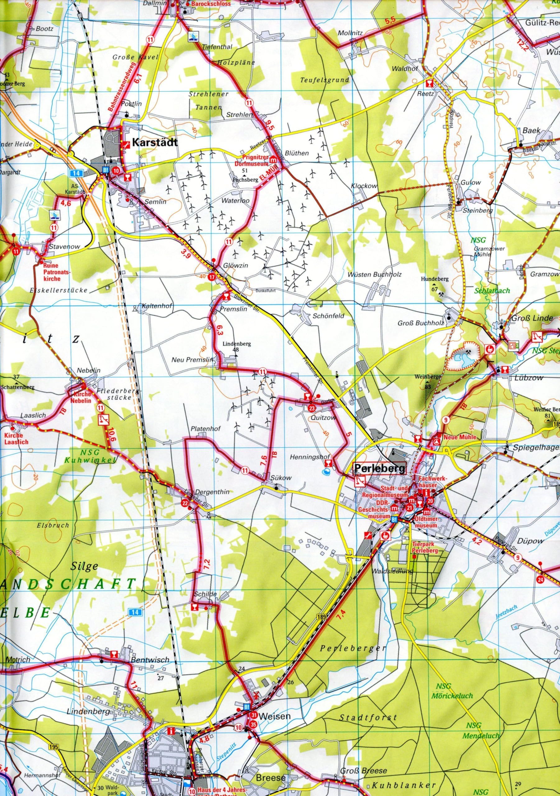 ADFC-Regionalkarte Prignitz, 1:75.000, mit Tagestourenvorschlägen, reiß- und wetterfest, E-Bike-geeignet, mit Knotenpunkten, GPS-Tracks Download,: Zwischen Elbe und Müritz: 717