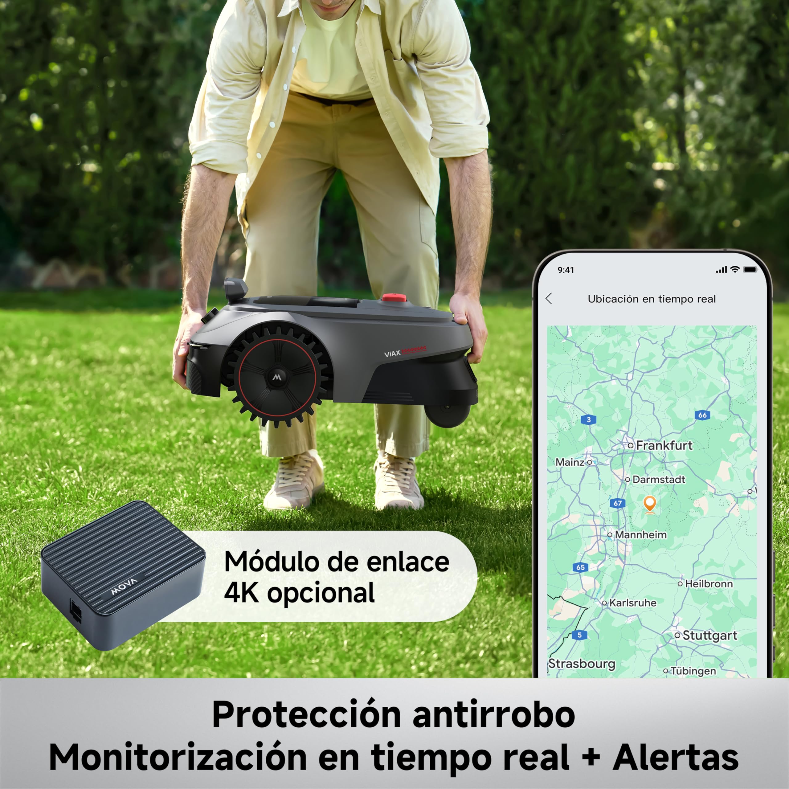 MOVA ViAX 500, Robot cortacésped, mapeo de 600 ㎡, mapeo automático con IA sin RTK, LiDAR de 360° + Visión Dual con IA, esquivación de obstáculos Inteligente, trayectorias en Forma de U