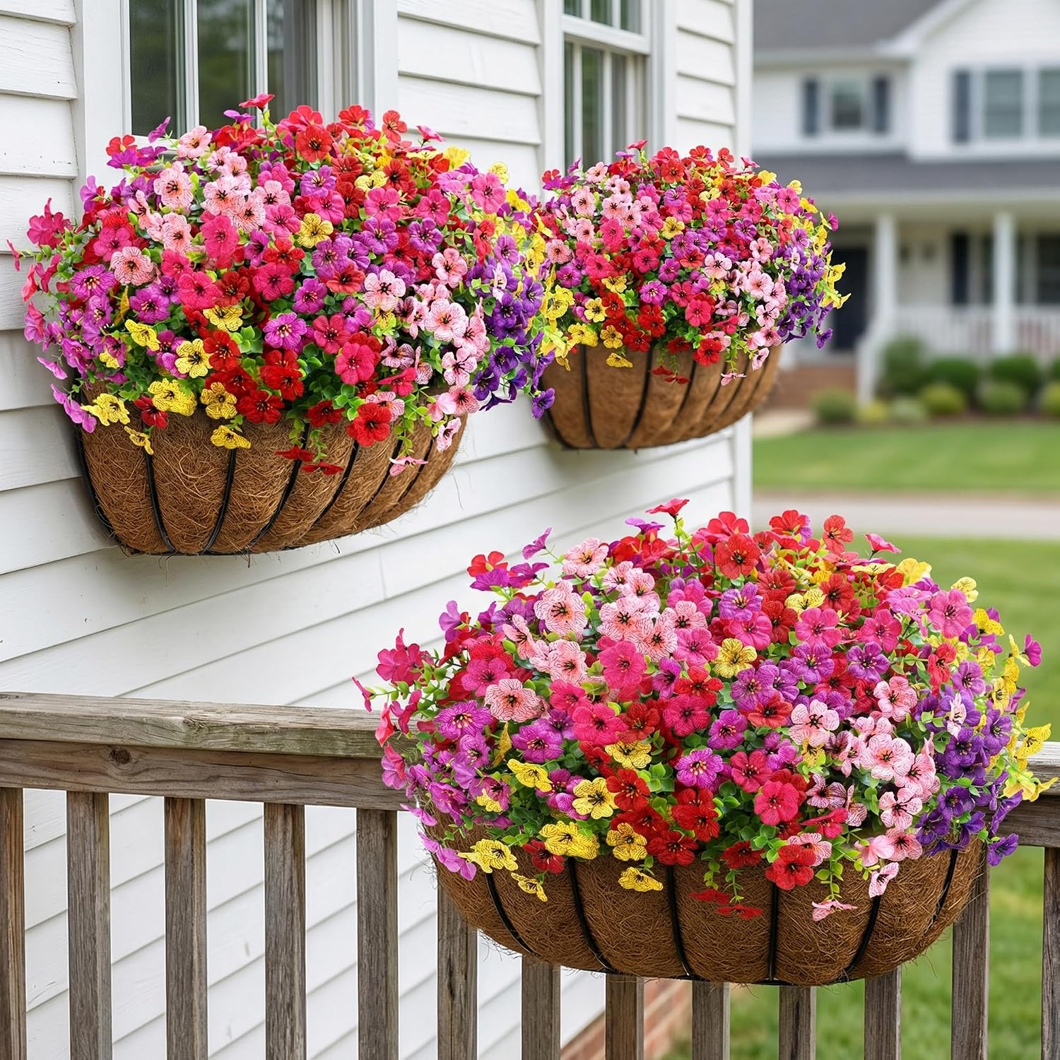 Artificial Flowers for Outdoors, Fake Faux Plants Outside Realistic Spring Summer Decor, UV Resistant Silk Flowers for Home Porch Garden (12, Mix 6color)