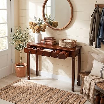 Vintage Wooden Console Desk with 3 Drawers, 47.2"W Rectangle Entry Table