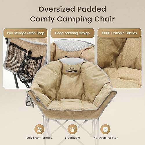 Miniatura 4 de Silla de campamento acolchada de gran tamaño para adultos, silla de césped acolchada portátil, capacidad de peso de 450 libras, silla plegable de