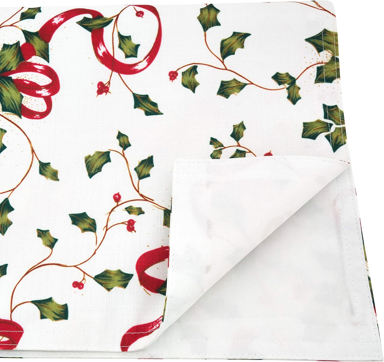 Fennco Styles Holiday Holly Collection Classic Holly Berry with Ribbon Printed 16 x 90 Inch Table Runner – Multicolor Table Cover for Christmas Dinner, Family Gathering, Special Events and Home Décor