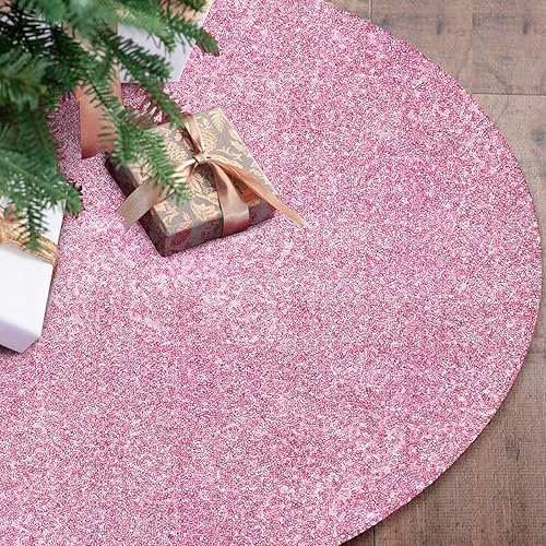 Miniatura 4 de yuboo Falda pequeña rosa para árbol de Navidad, de 24 pulgadas, con lentejuelas, decoración de Navidad rosa para mesa, árbol de Navidad y árbol de