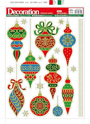 Miniatura 2 de bCreative Calcomanías de Navidad para invierno, calcomanías de vidrio para ventanas, adhesivos de bricolaje, 4 hojas surtidas de copos de nieve de