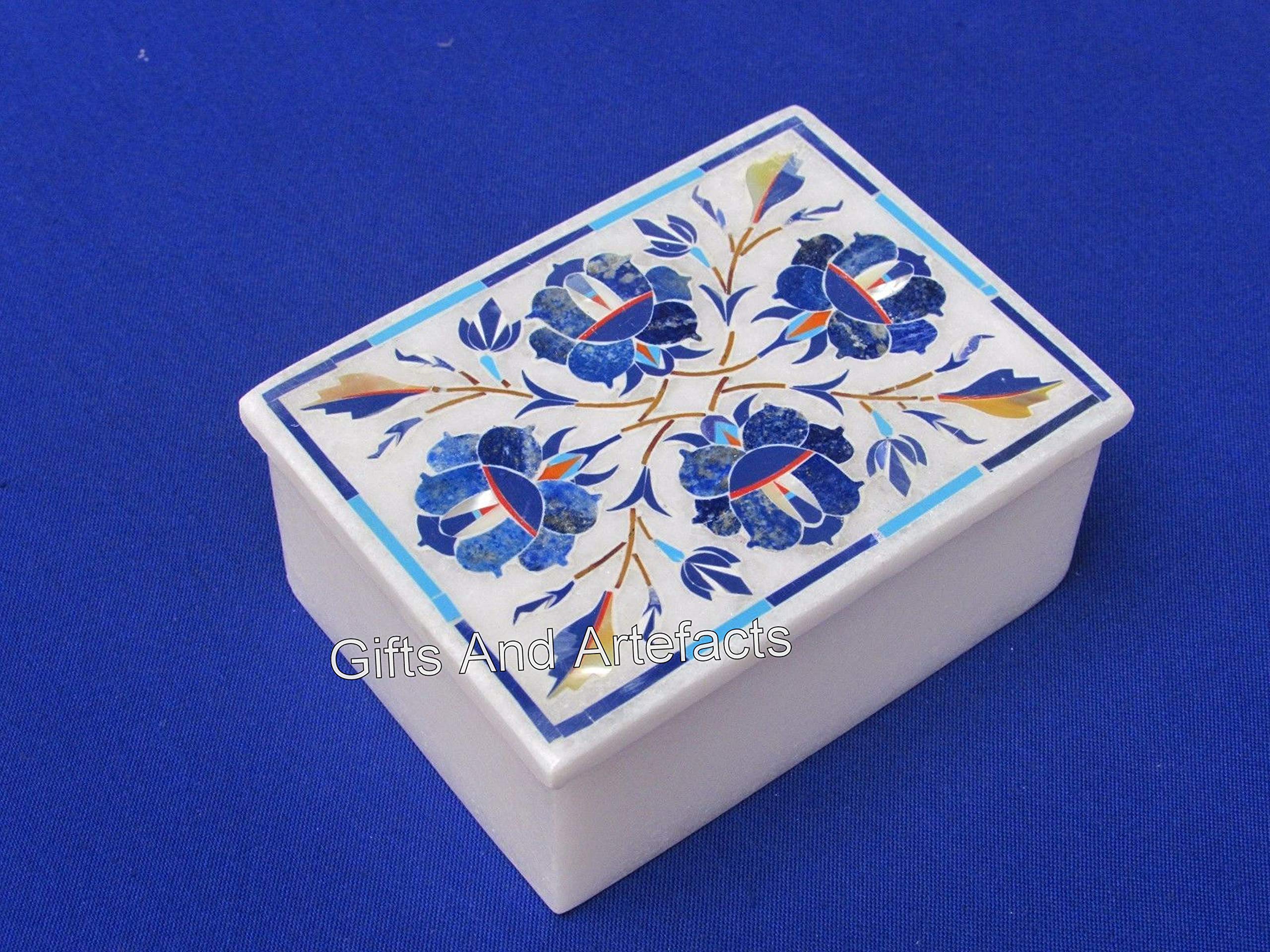 Boîte à bijoux en pierre lapis-lazuli coffret rectangulaire Arts and Crafts 10,2x7,6 cm