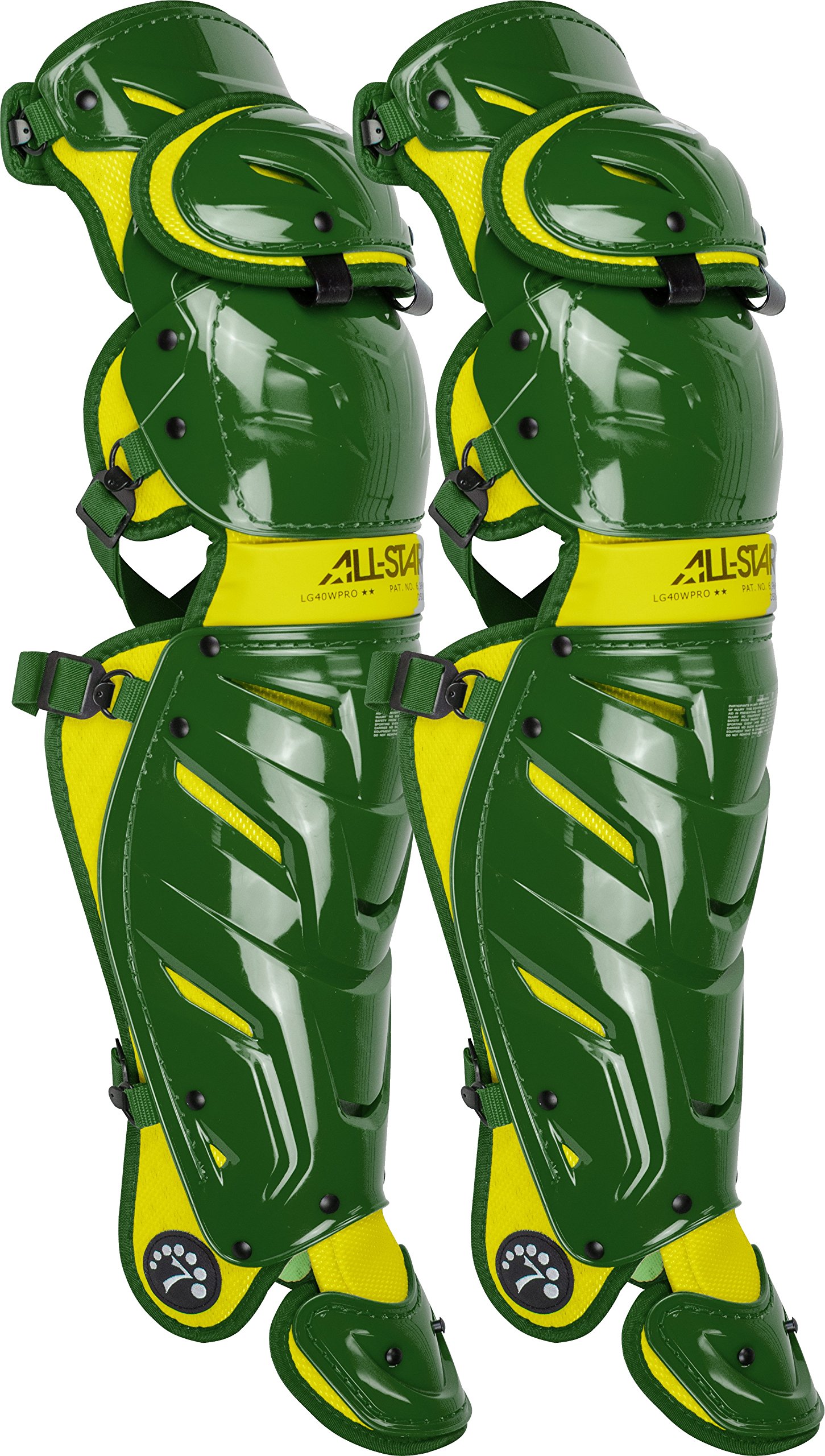 All Star Adult System 7 Axis Catcher Baseball Leg Guards Dark Green/Gold