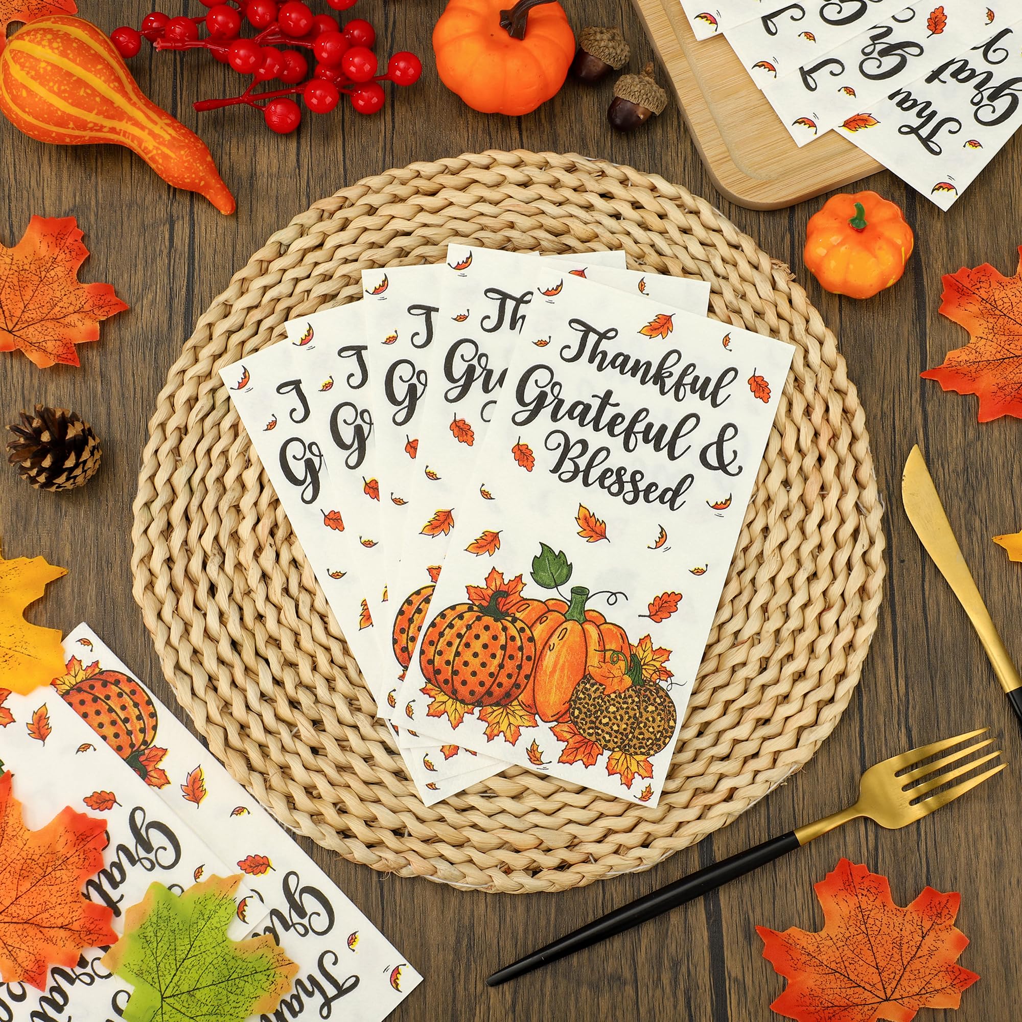 50 tovaglioli di carta usa e getta a 3 strati con zucca e foglia d'acero, per festa del Ringraziamento, raccolto autunnale, cena a casa, cucina, vacanze, feste, 50 pezzi